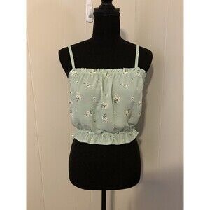 Hollister Womens Green Top White Floral Cropped Size Small S Adjustable Straps